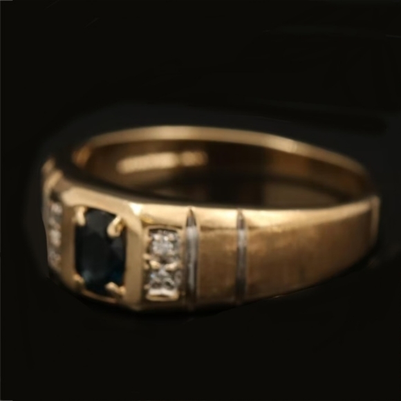 10K Yellow Gold Sapphire and Diamond Band Ring - Picture 2 of 13